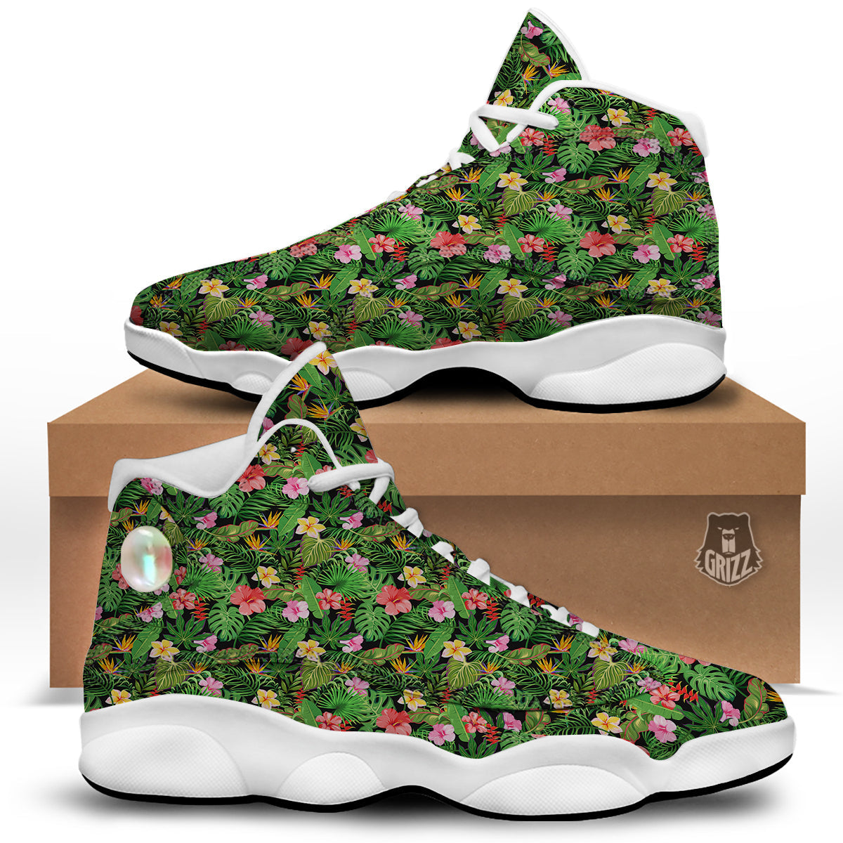 Tropical Aloha Hibiscus Print Pattern White Basketball Shoes-grizzshop