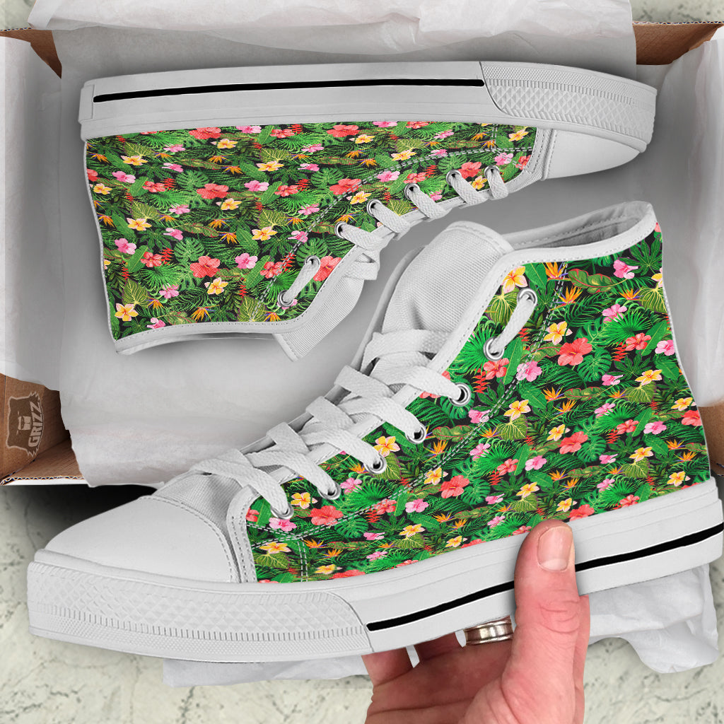 Tropical Aloha Hibiscus Print Pattern White High Top Shoes-grizzshop