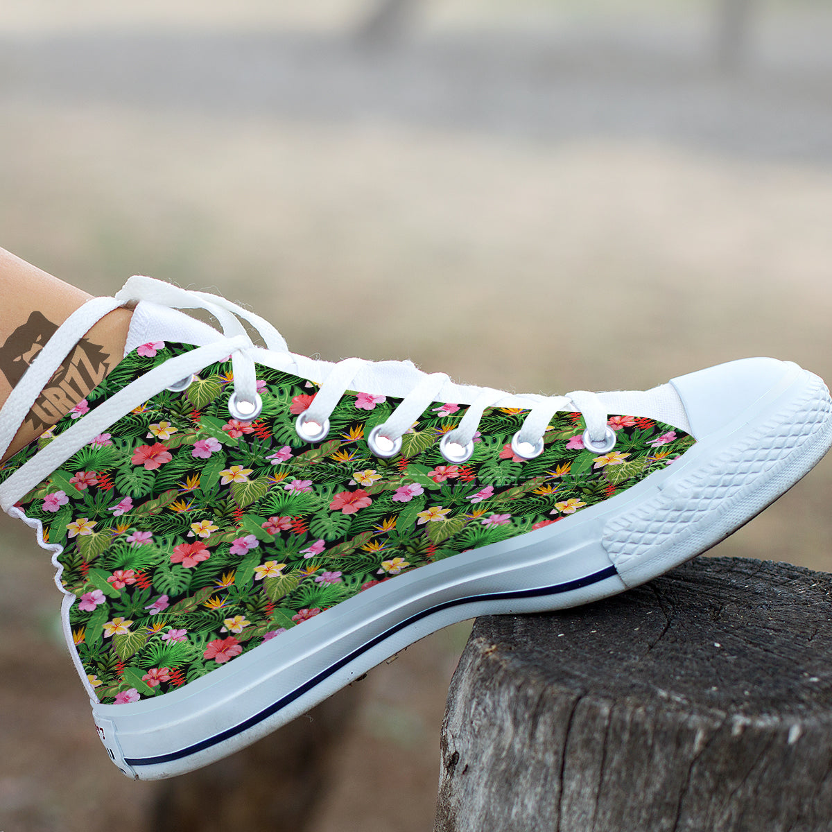 Tropical Aloha Hibiscus Print Pattern White High Top Shoes-grizzshop