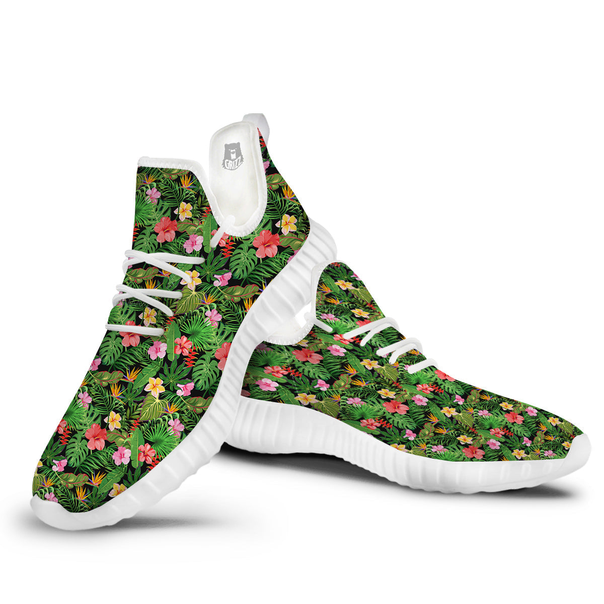 Tropical Aloha Hibiscus Print Pattern White Walking Shoes-grizzshop