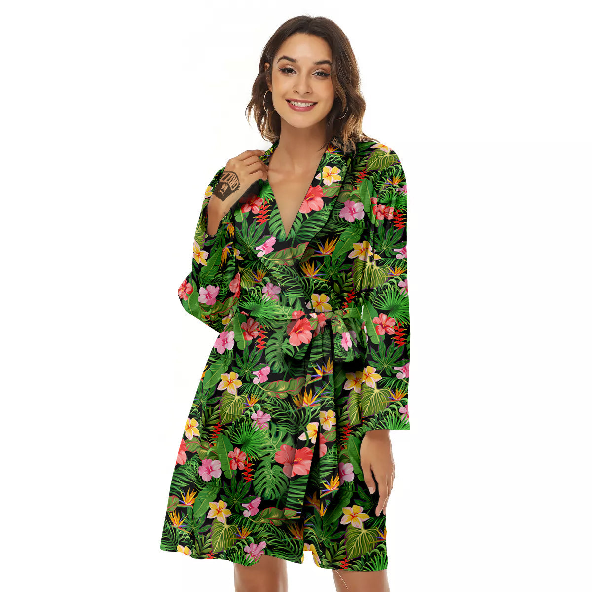Tropical Aloha Hibiscus Print Pattern Women's Robe-grizzshop