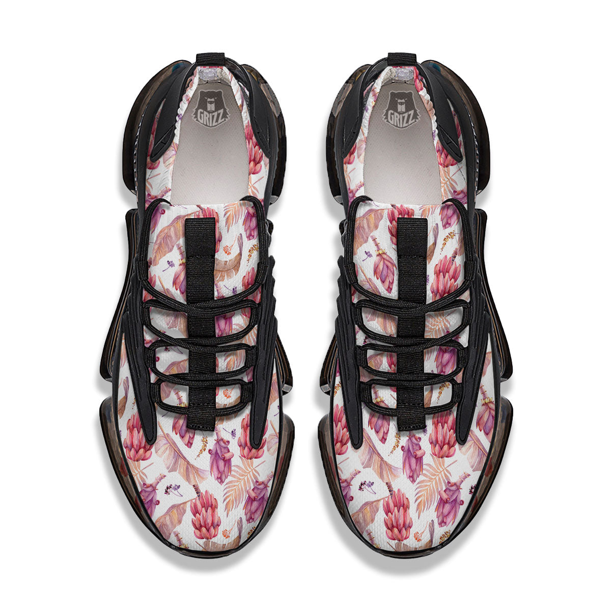 Tropical Banana Pink Print Pattern Black Gym Shoes-grizzshop