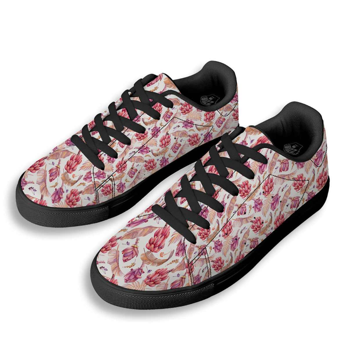 Tropical Banana Pink Print Pattern Black Low Top Sneakers-grizzshop