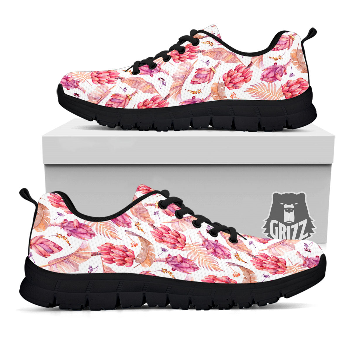 Tropical Banana Pink Print Pattern Black Sneaker-grizzshop