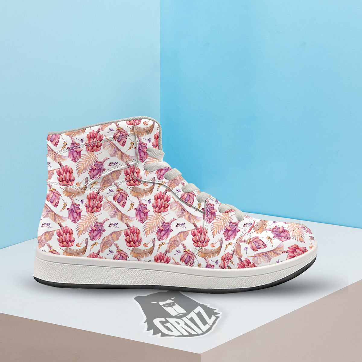 Tropical Banana Pink Print Pattern High Top Sneakers-grizzshop