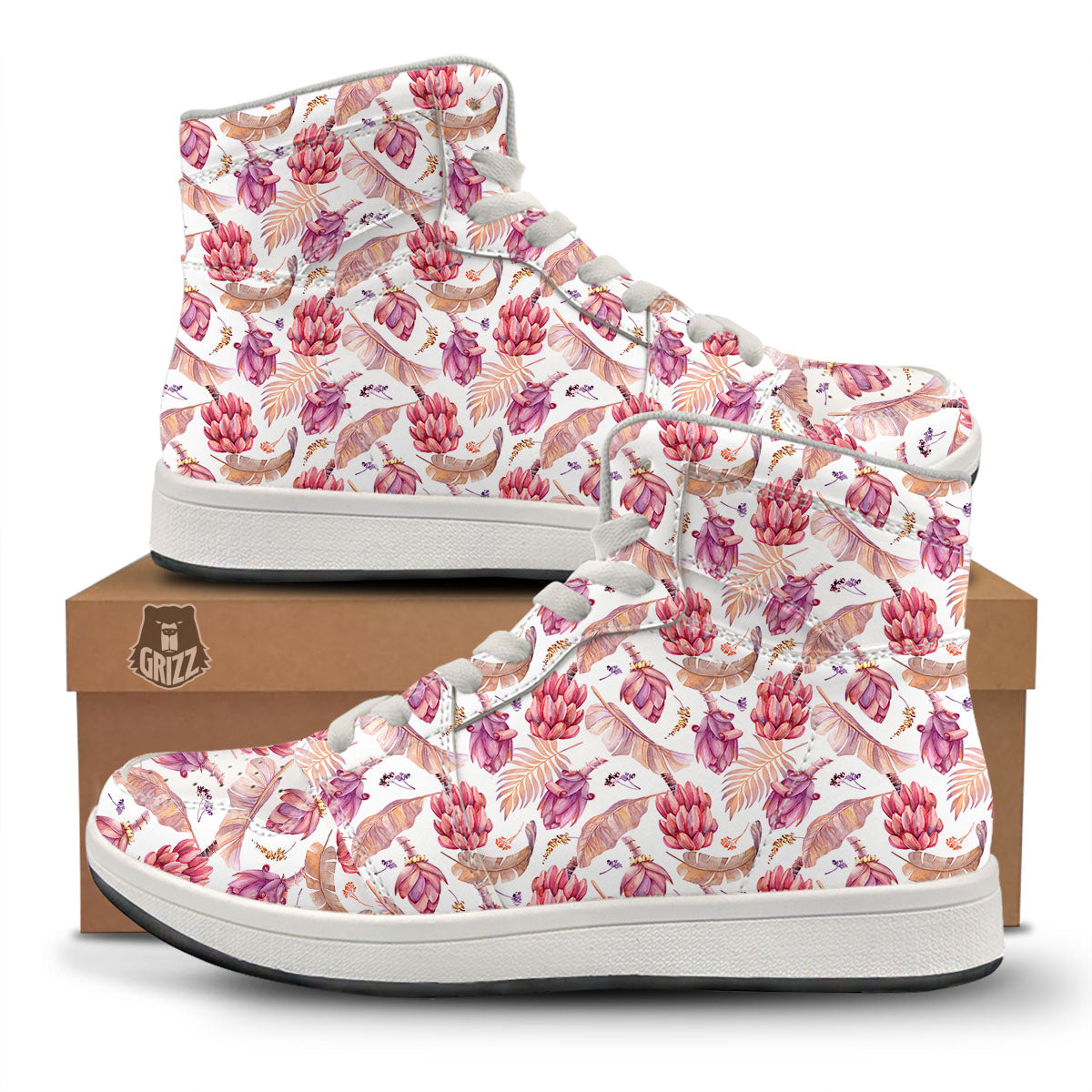 Tropical Banana Pink Print Pattern High Top Sneakers-grizzshop