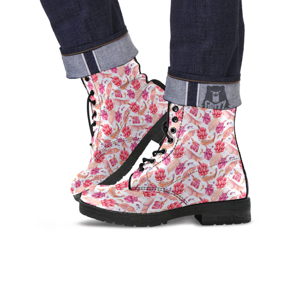 Tropical Banana Pink Print Pattern Leather Boots-grizzshop