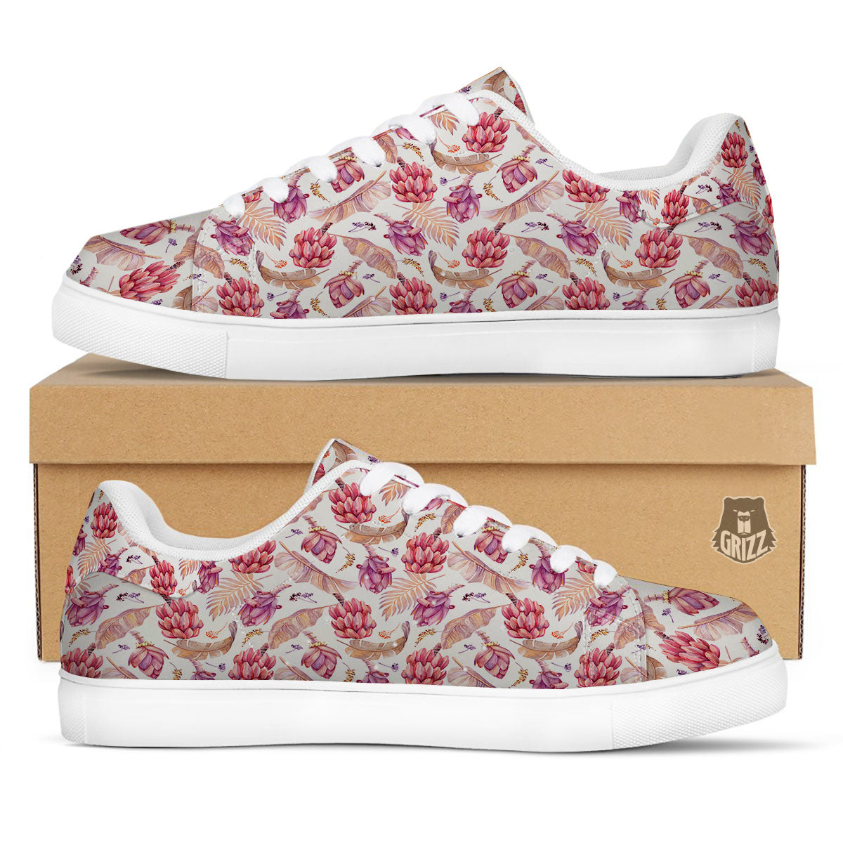 Tropical Banana Pink Print Pattern White Low Top Sneakers-grizzshop