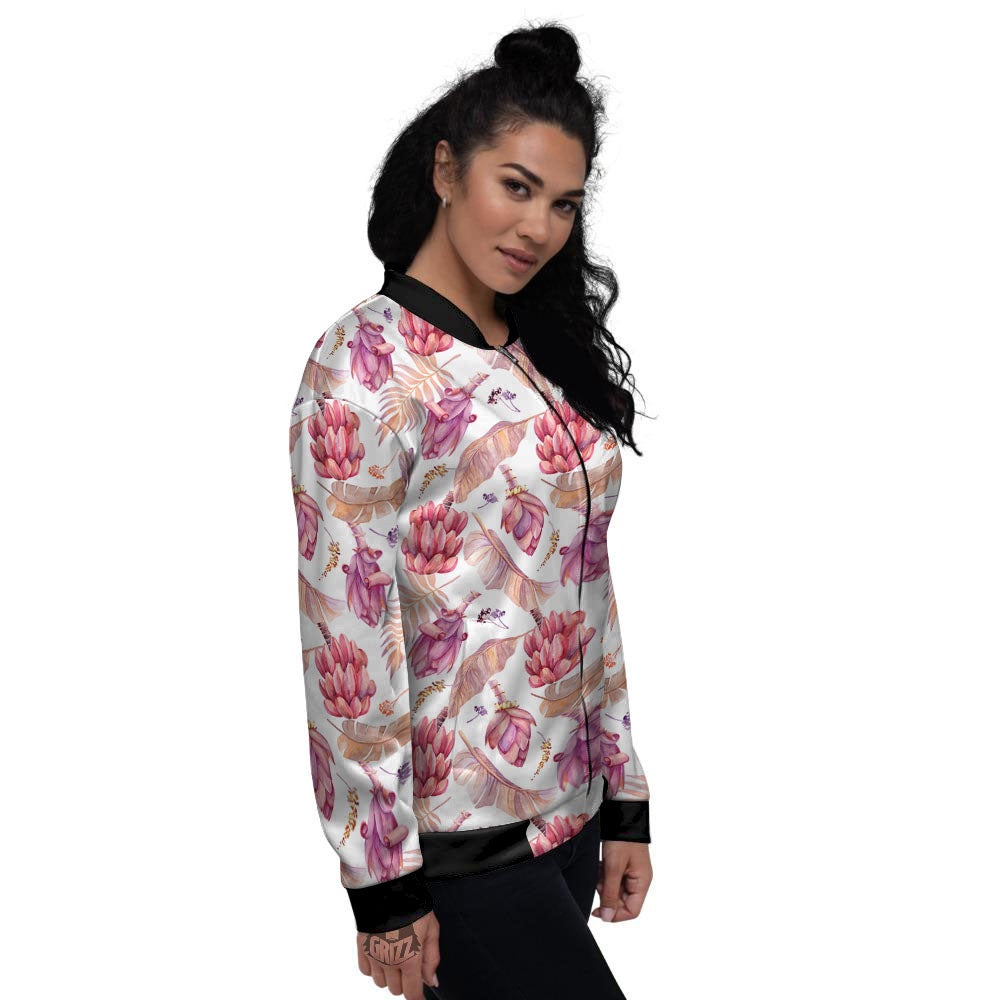 Tropical Banana Pink Print Pattern Women's Bomber Jacket-grizzshop