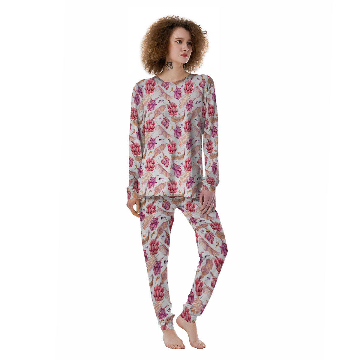 Tropical Banana Pink Print Pattern Women's Pajamas-grizzshop