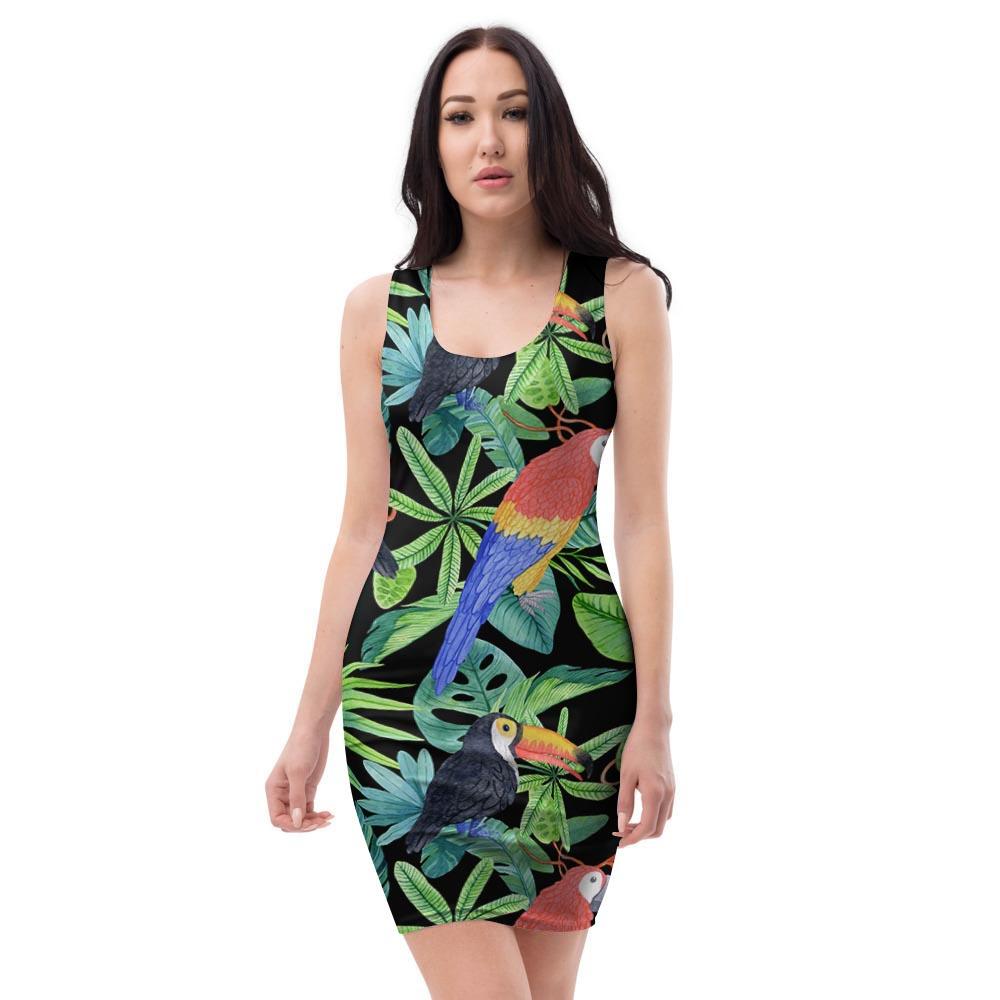 Tropical Bird Hawaiian Print Bodycon Dress-grizzshop