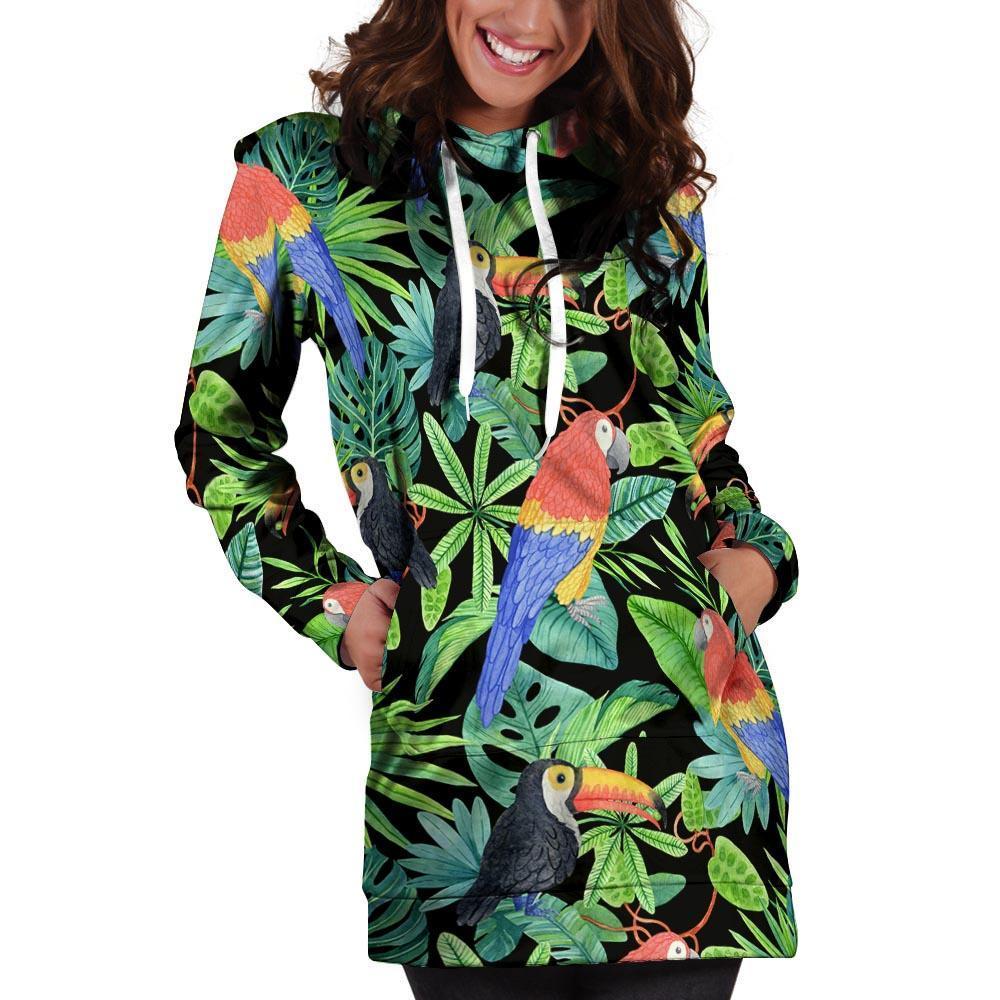 Tropical Bird Hawaiian Print Hoodie Dress-grizzshop