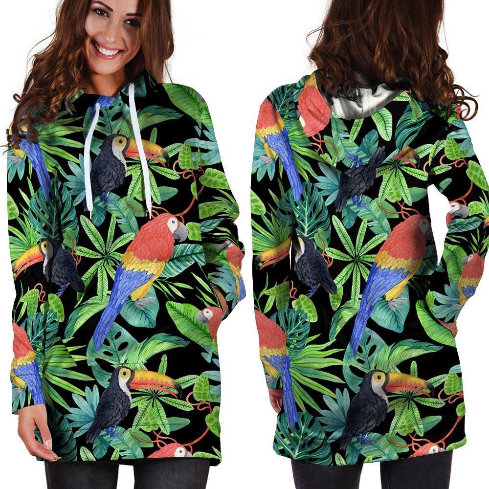 Tropical Bird Hawaiian Print Hoodie Dress-grizzshop