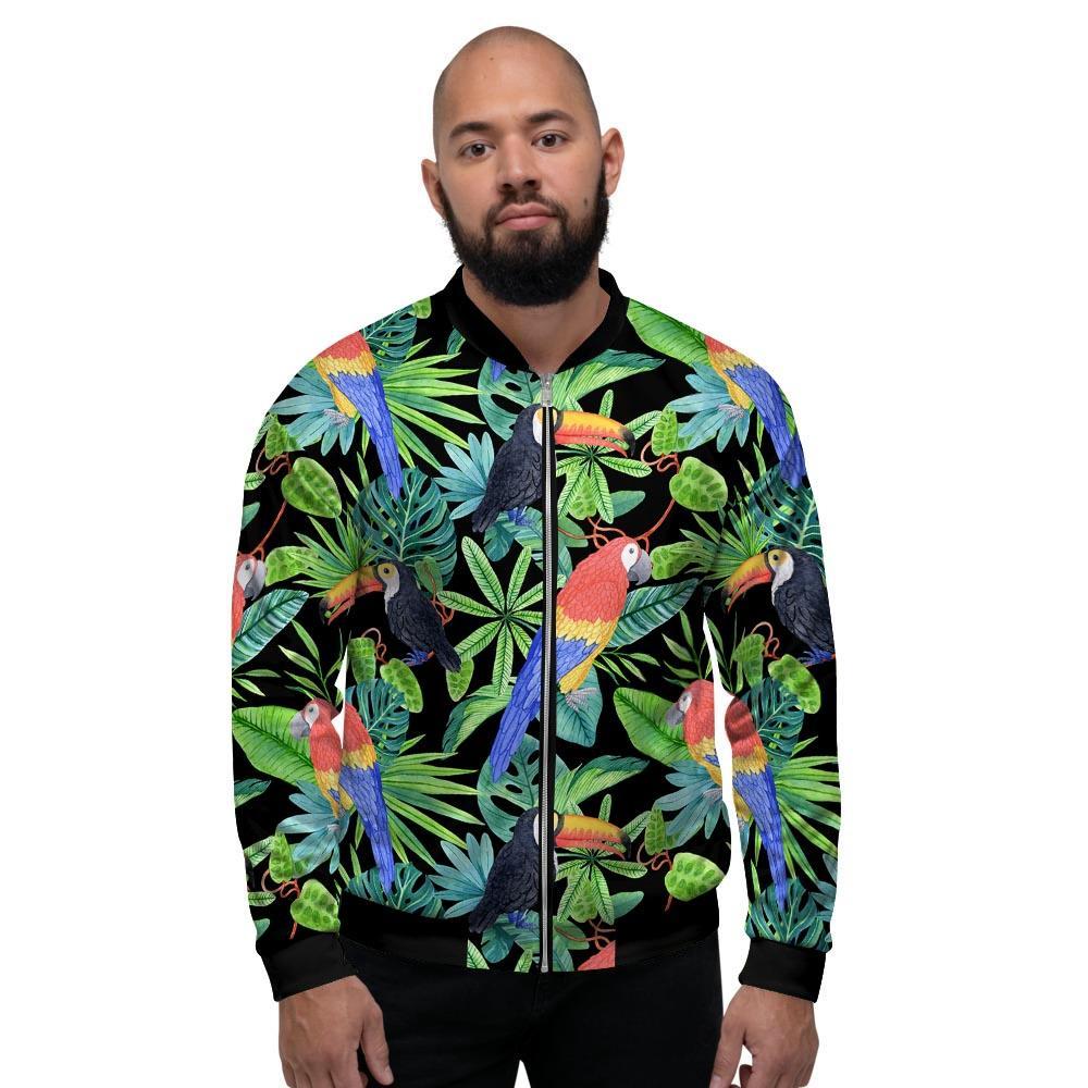 Tropical Bird Hawaiian Print Men's Bomber Jacket-grizzshop