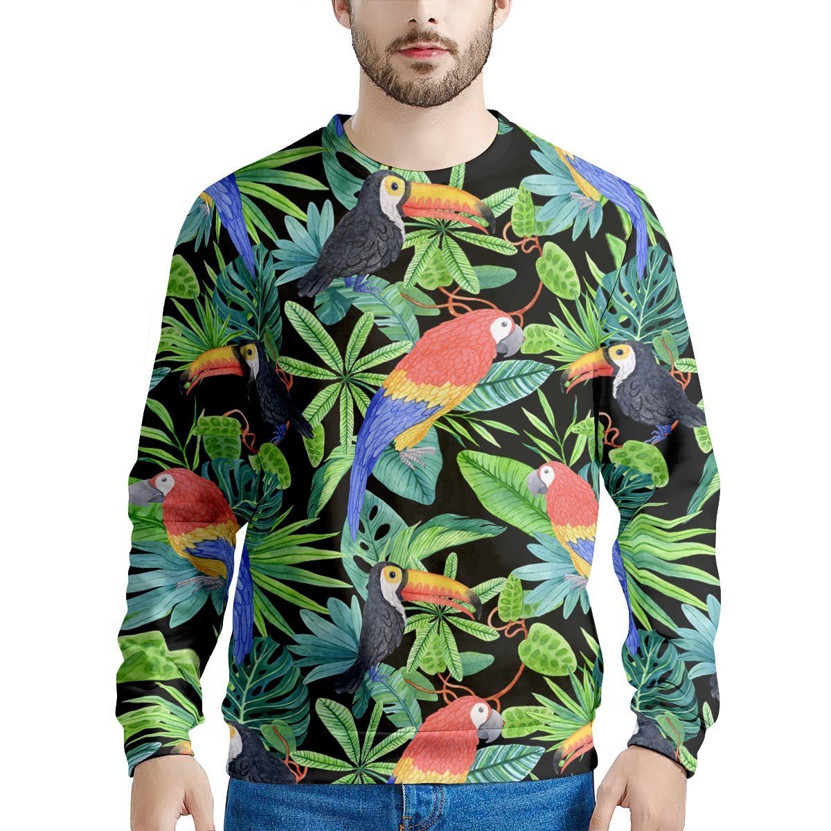 Tropical Bird Hawaiian Print Men's Sweatshirt-grizzshop