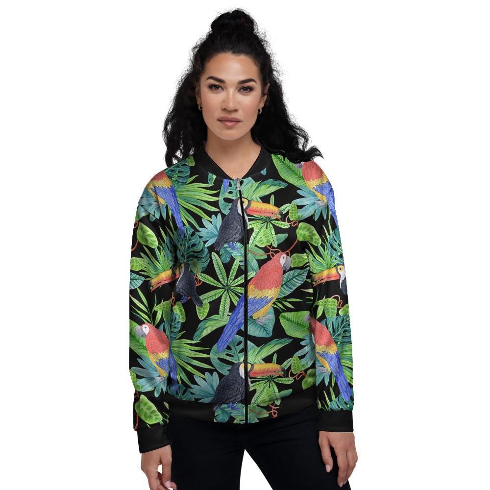 Tropical Bird Hawaiian Print Women's Bomber Jacket-grizzshop