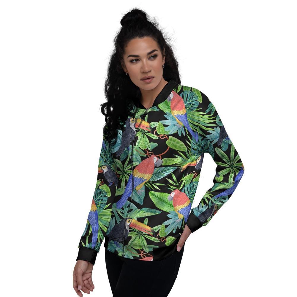 Tropical Bird Hawaiian Print Women's Bomber Jacket-grizzshop