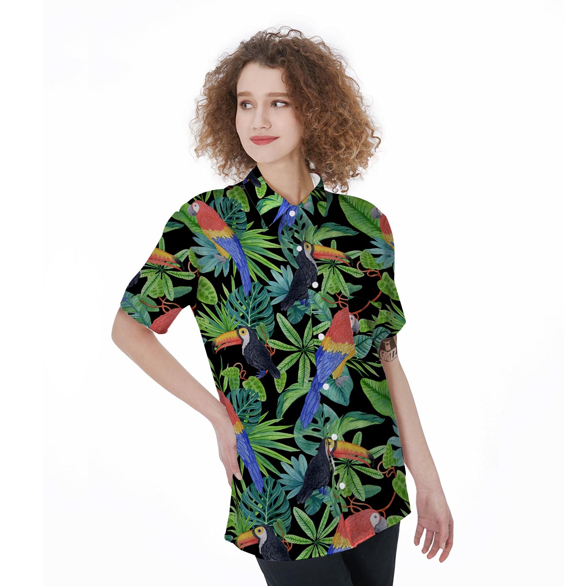 Tropical Bird Hawaiian Print Women's Short Sleeve Shirts-grizzshop