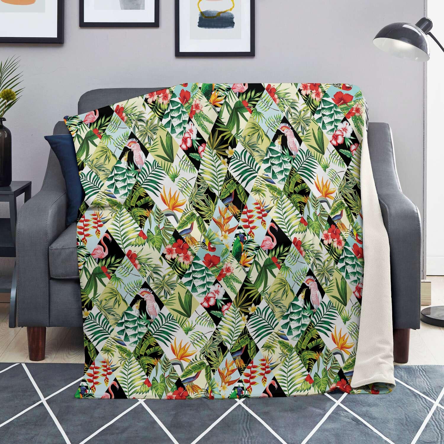 Tropical Bird Patchwork Print Blanket-grizzshop