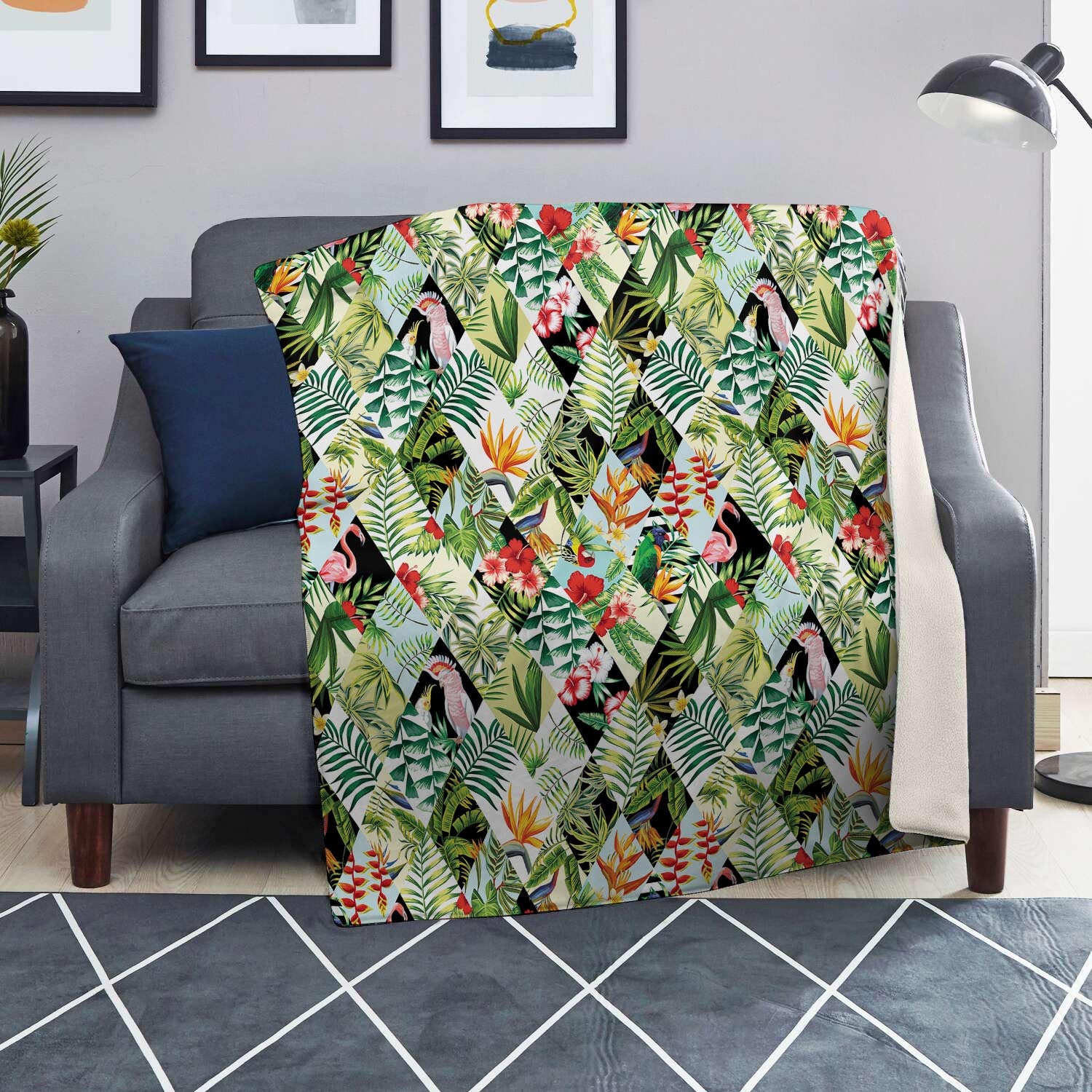 Tropical Bird Patchwork Print Blanket-grizzshop