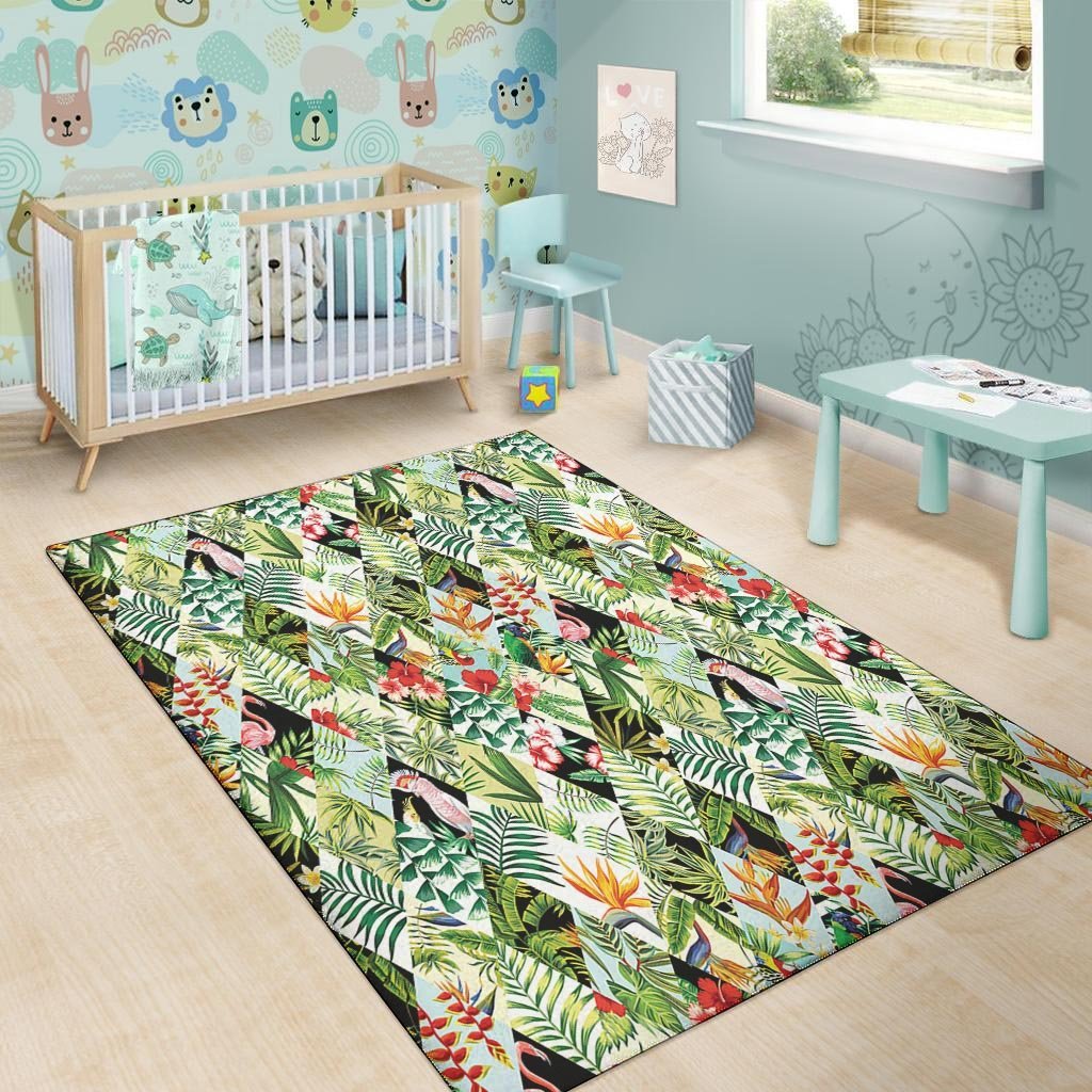 Tropical Bird Patchwork Print Floor Mat-grizzshop