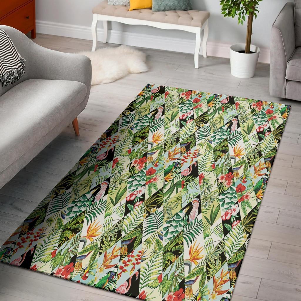 Tropical Bird Patchwork Print Floor Mat-grizzshop