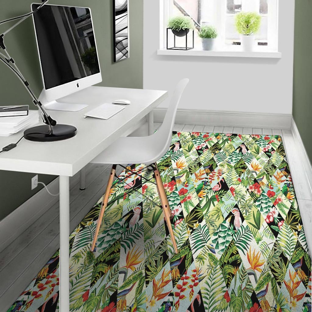 Tropical Bird Patchwork Print Floor Mat-grizzshop