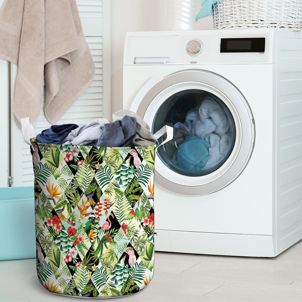 Tropical Bird Patchwork Print Laundry Basket-grizzshop