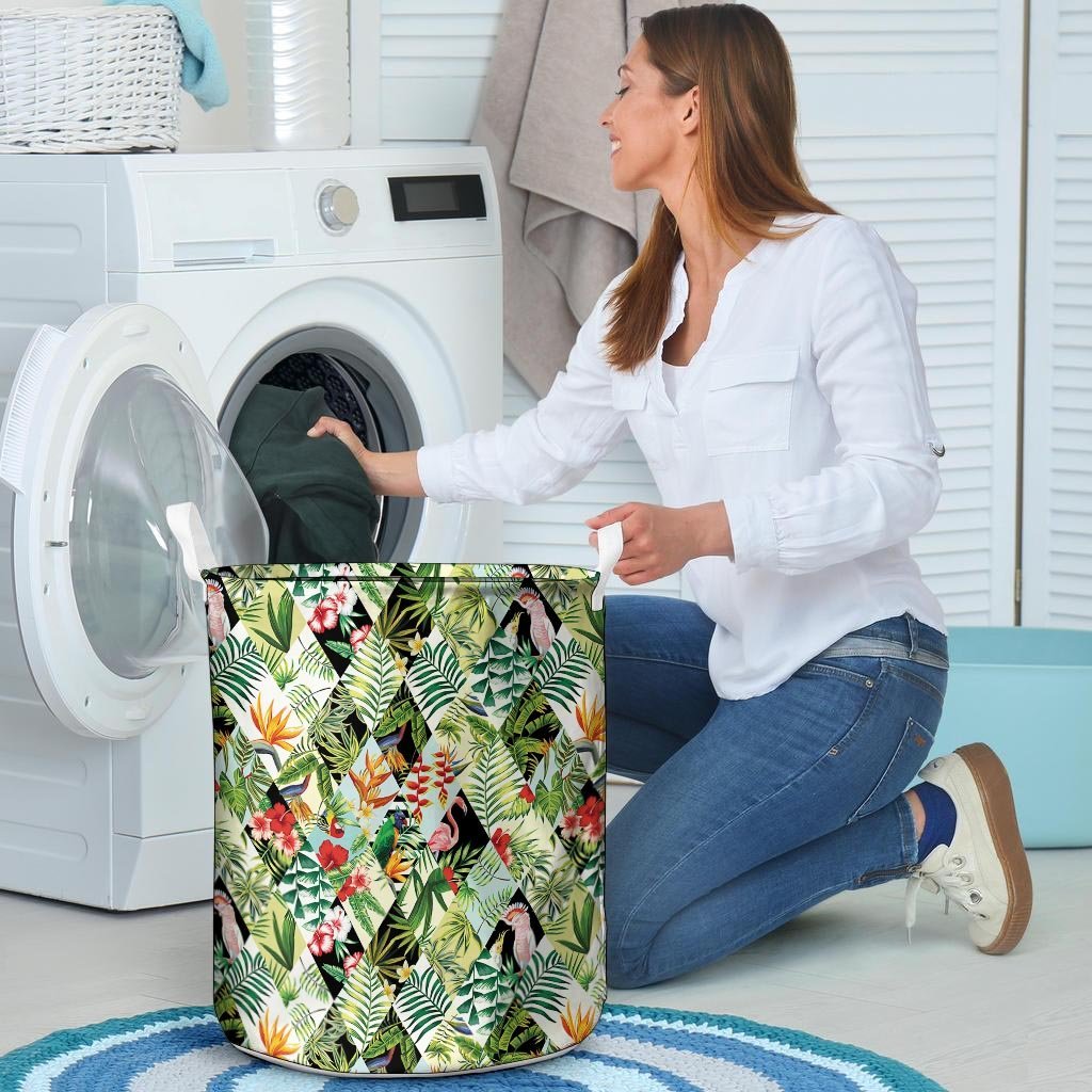 Tropical Bird Patchwork Print Laundry Basket-grizzshop