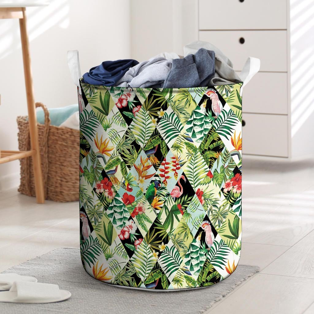 Tropical Bird Patchwork Print Laundry Basket-grizzshop