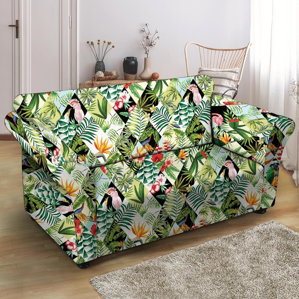 Tropical Bird Patchwork Print Loveseat Cover-grizzshop