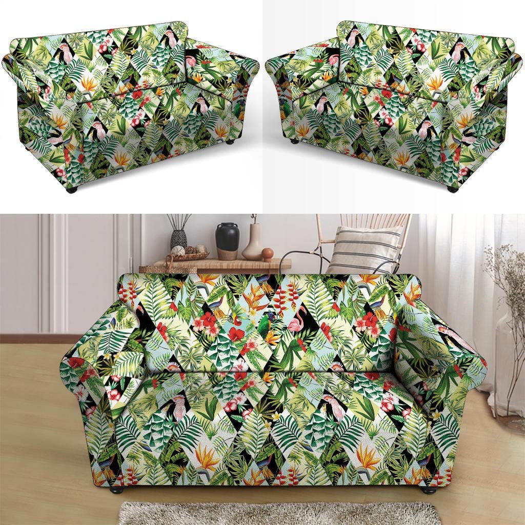 Tropical Bird Patchwork Print Loveseat Cover-grizzshop