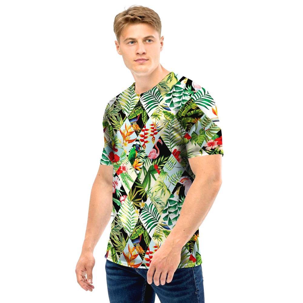 Tropical Bird Patchwork Print Men T Shirt-grizzshop