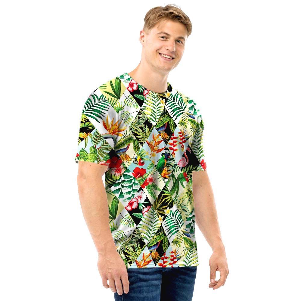 Tropical Bird Patchwork Print Men T Shirt-grizzshop