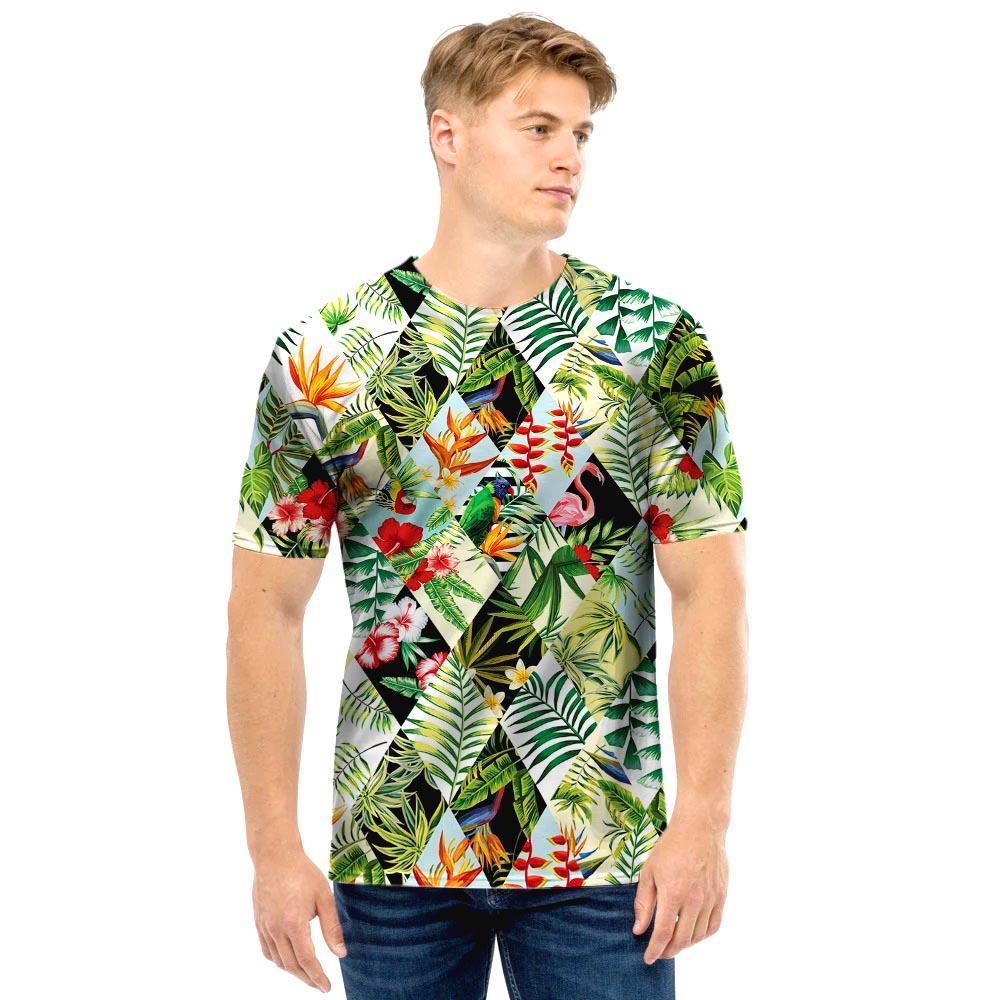 Tropical Bird Patchwork Print Men T Shirt-grizzshop