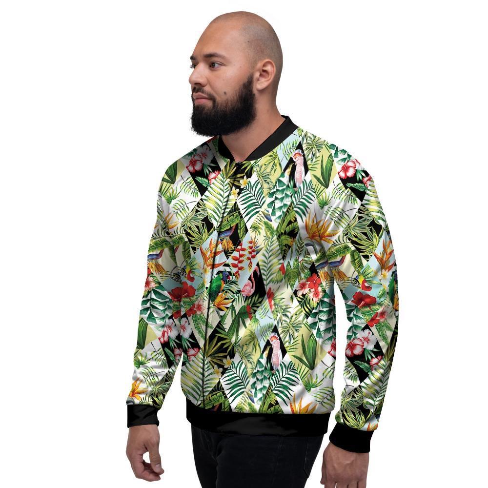 Tropical Bird Patchwork Print Men's Bomber Jacket-grizzshop