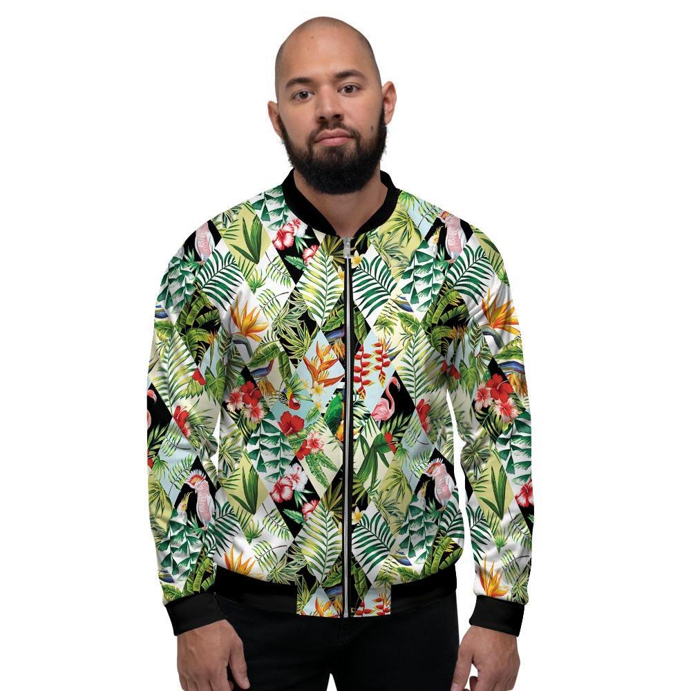 Tropical Bird Patchwork Print Men's Bomber Jacket-grizzshop