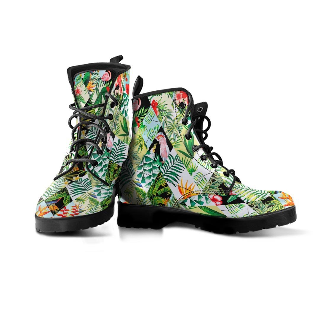 Tropical Bird Patchwork Print Men's Boots-grizzshop