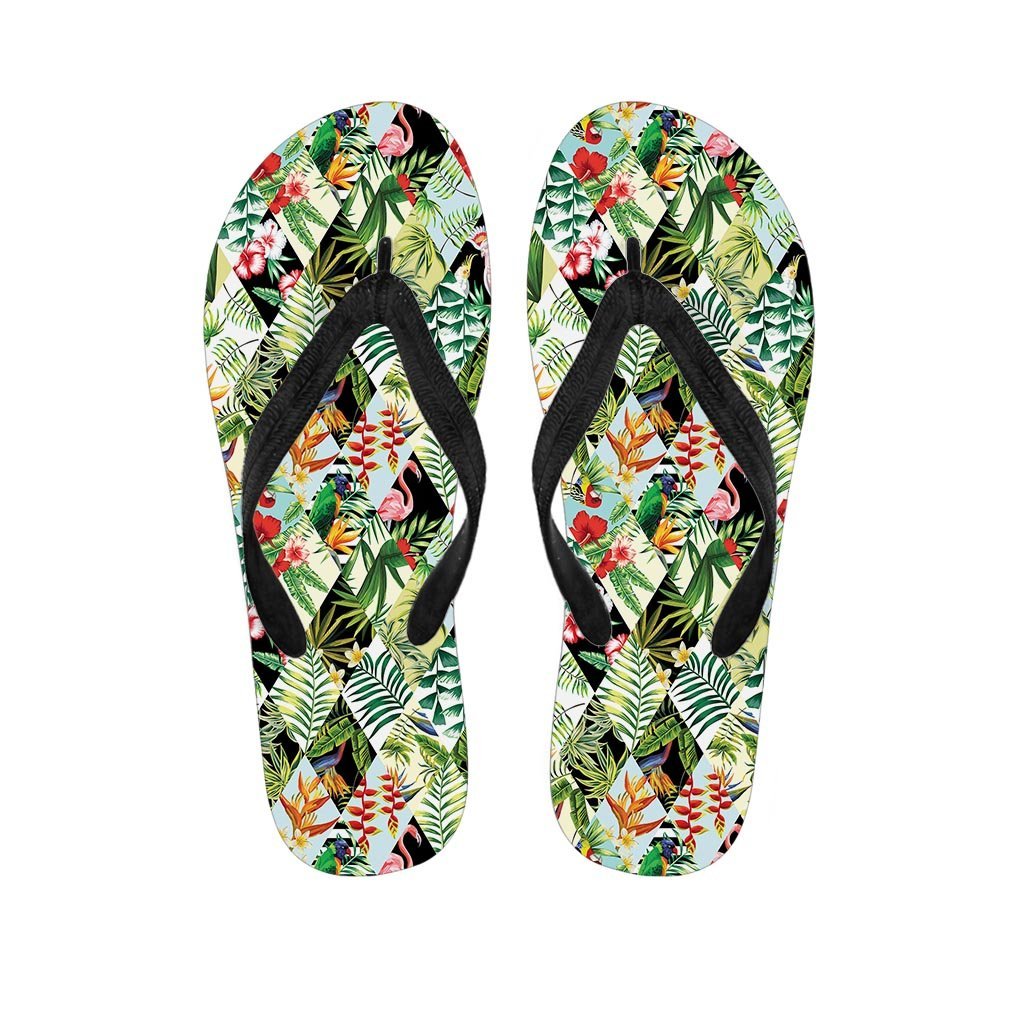 Tropical Bird Patchwork Print Men's Flip Flops-grizzshop