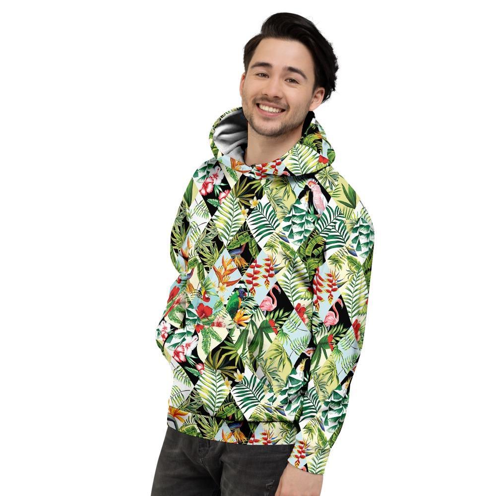 Tropical Bird Patchwork Print Men's Hoodie-grizzshop