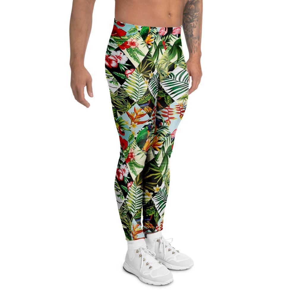 Tropical Bird Patchwork Print Men's Leggings-grizzshop