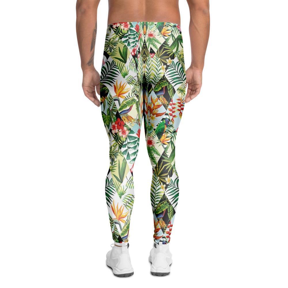 Tropical Bird Patchwork Print Men's Leggings-grizzshop