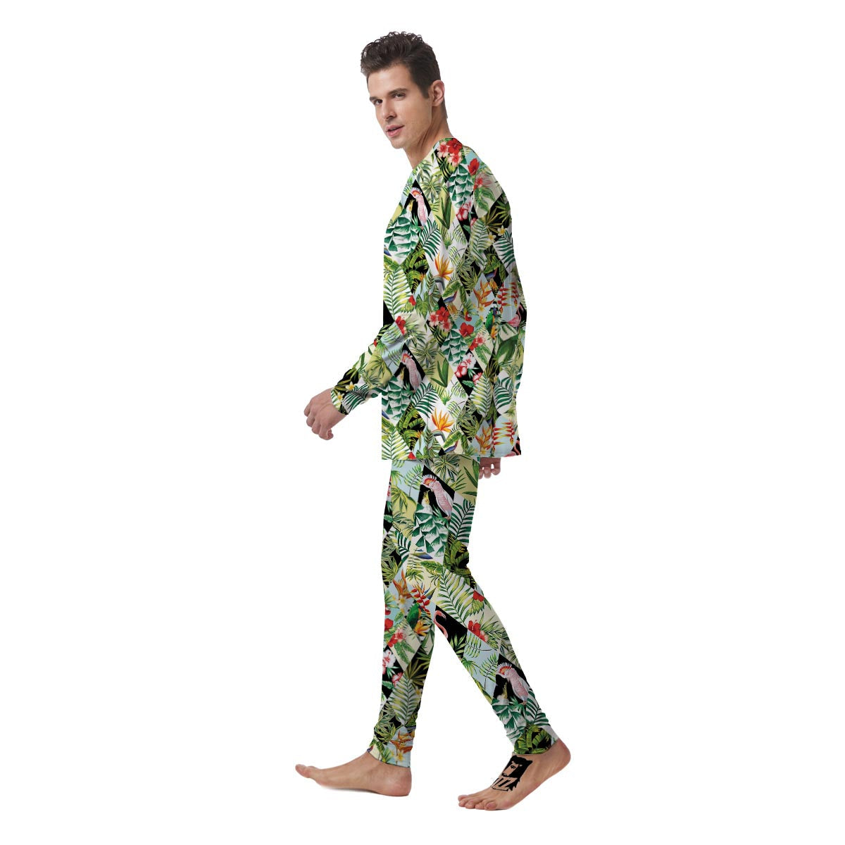 Tropical Bird Patchwork Print Men's Pajamas-grizzshop