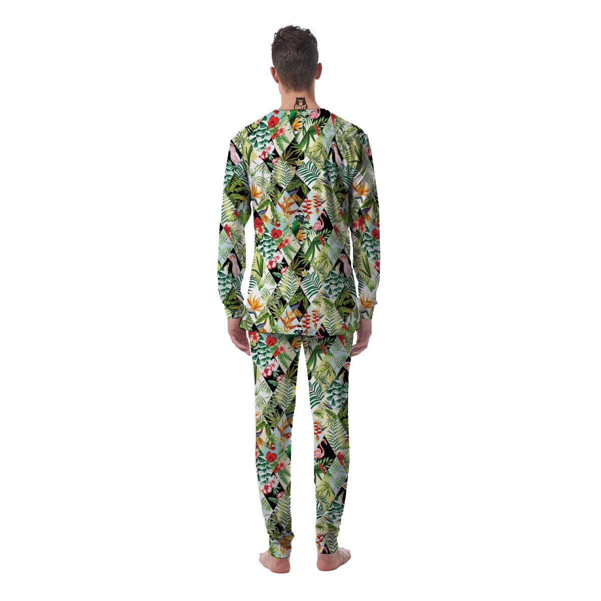 Tropical Bird Patchwork Print Men's Pajamas-grizzshop