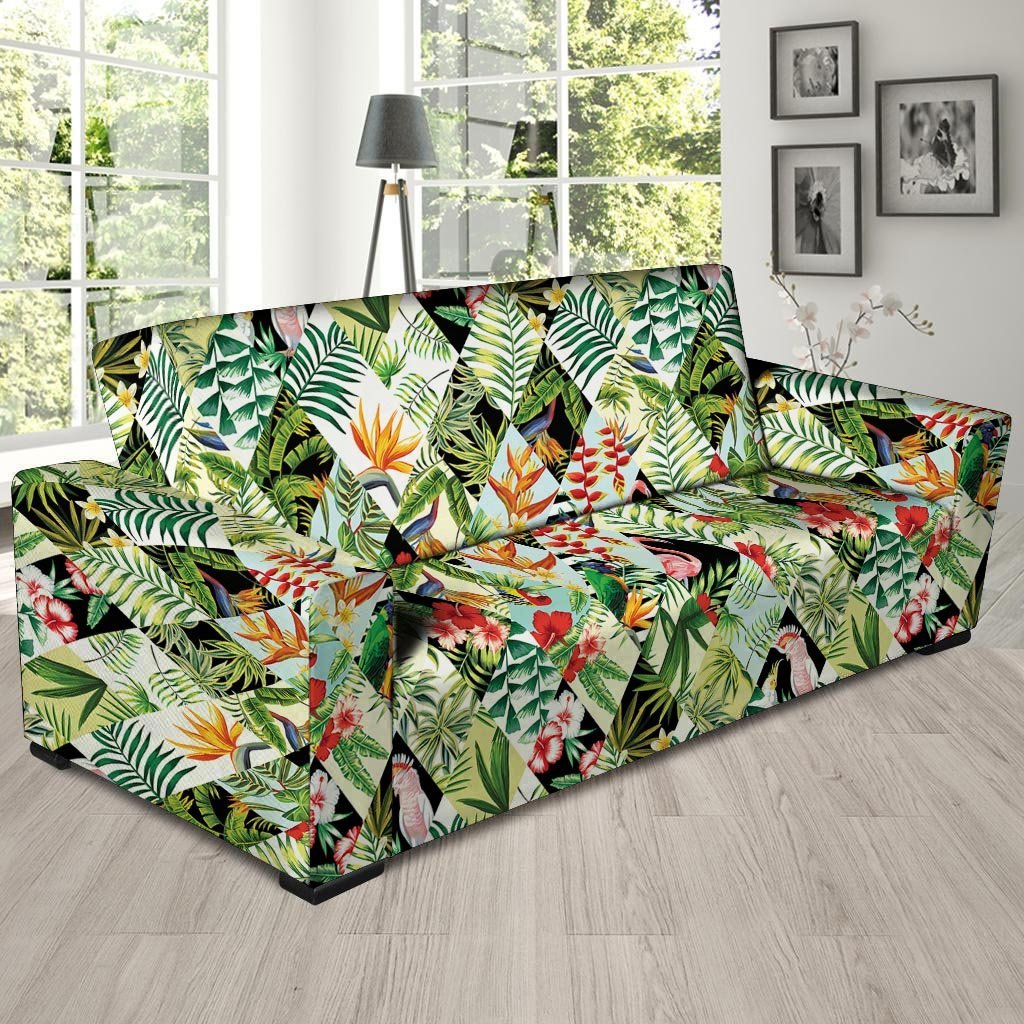 Tropical Bird Patchwork Print Sofa Cover-grizzshop