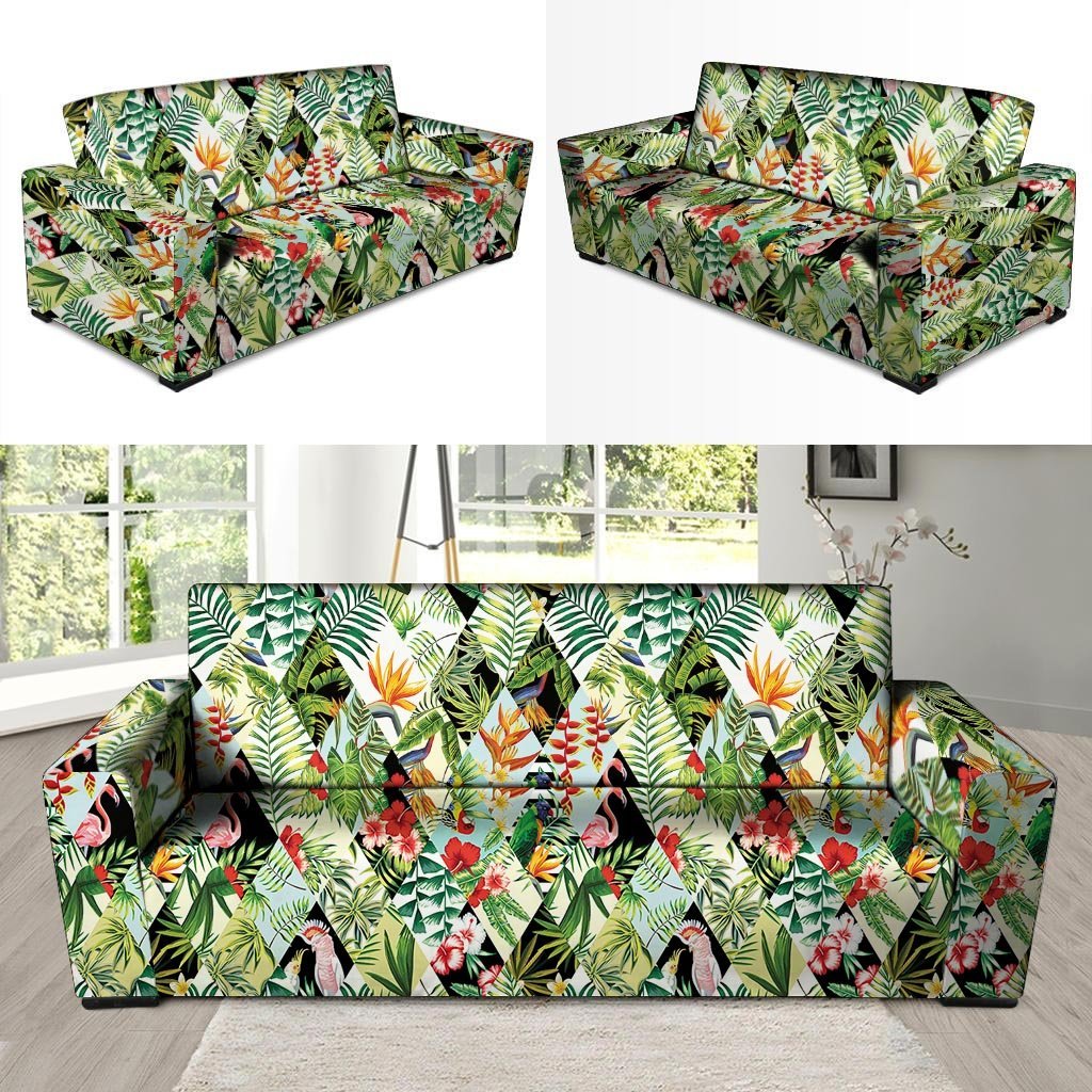 Tropical Bird Patchwork Print Sofa Cover-grizzshop