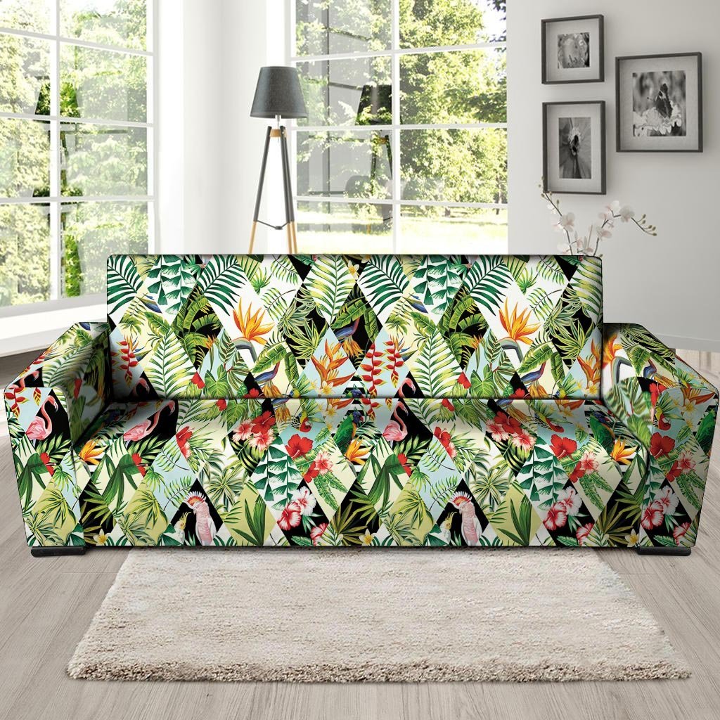 Tropical Bird Patchwork Print Sofa Cover-grizzshop