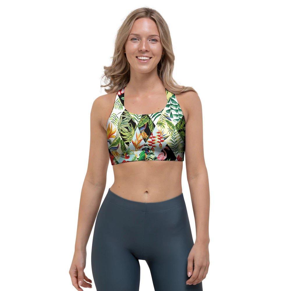 Tropical Bird Patchwork Print Sports Bra-grizzshop