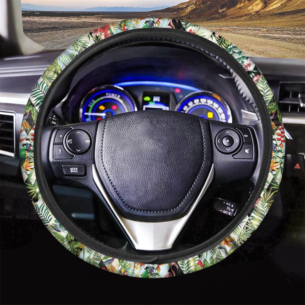 Tropical Bird Patchwork Print Steering Wheel Cover-grizzshop