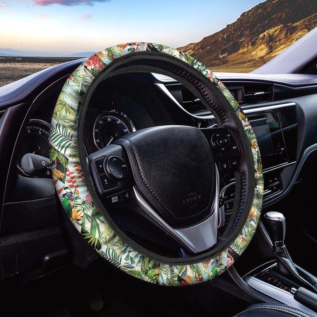 Tropical Bird Patchwork Print Steering Wheel Cover-grizzshop